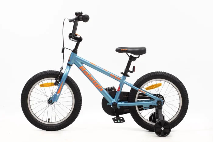 אופני BMX Raleigh MXR 16 אינץ׳ לילדים – שלדת אלומיניום קלה, גלגלי עזר, בלם V קדמי ומעצור רגל אחורי